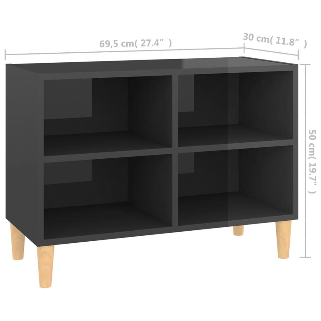 vidaXL Tv-meubel met houten poten 69,5x30x50 cm hoogglans grijs