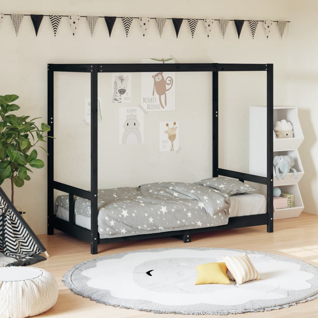 vidaXL Kinderbedframe 80x160 cm massief grenenhout zwart