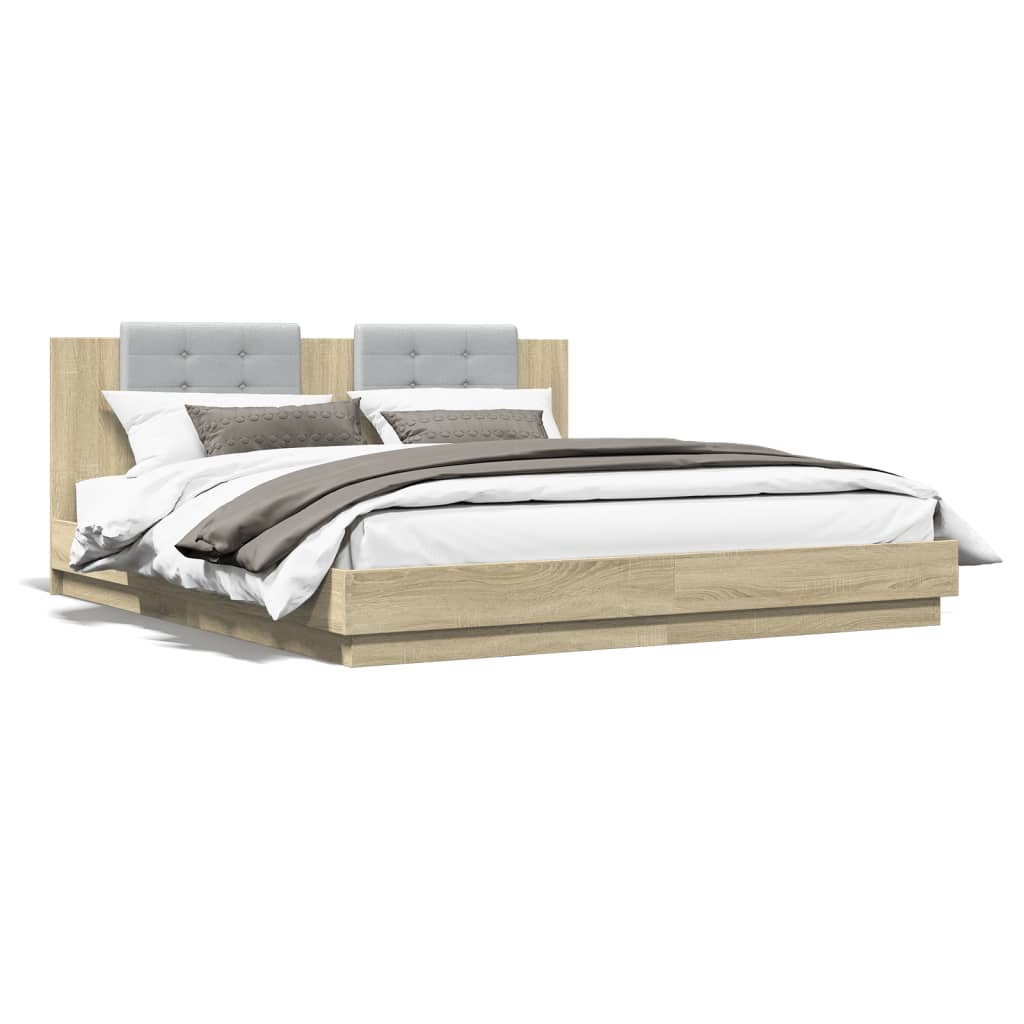 vidaXL Bedframe met hoofdeinde bewerkt hout sonoma eiken 180x200 cm