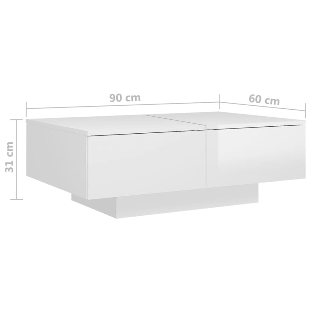 vidaXL Salontafel 90x60x31 cm bewerkt hout hoogglans wit