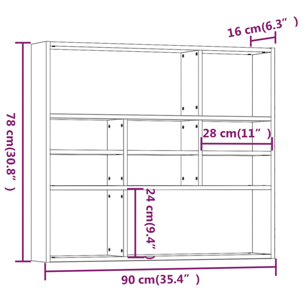 vidaXL Wandschap 90x16x78 cm bewerkt hout grijs sonoma eikenkleurig