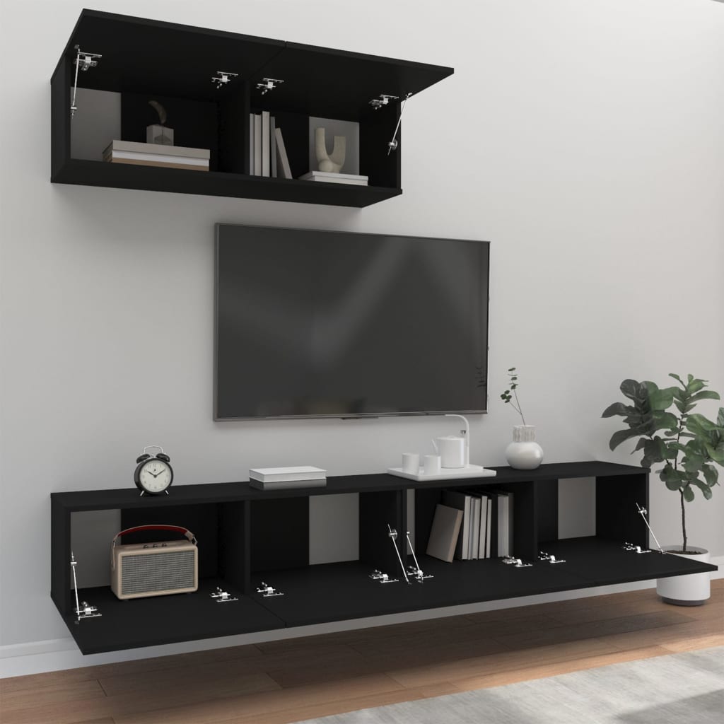 vidaXL 3-delige Tv-meubelset bewerkt hout zwart