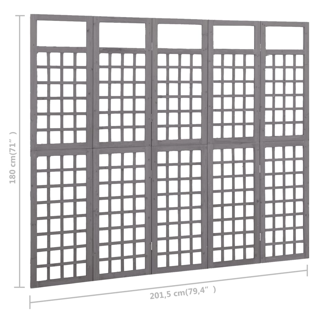 vidaXL Kamerscherm/trellis met 5 panelen 201,5x180 cm vurenhout grijs