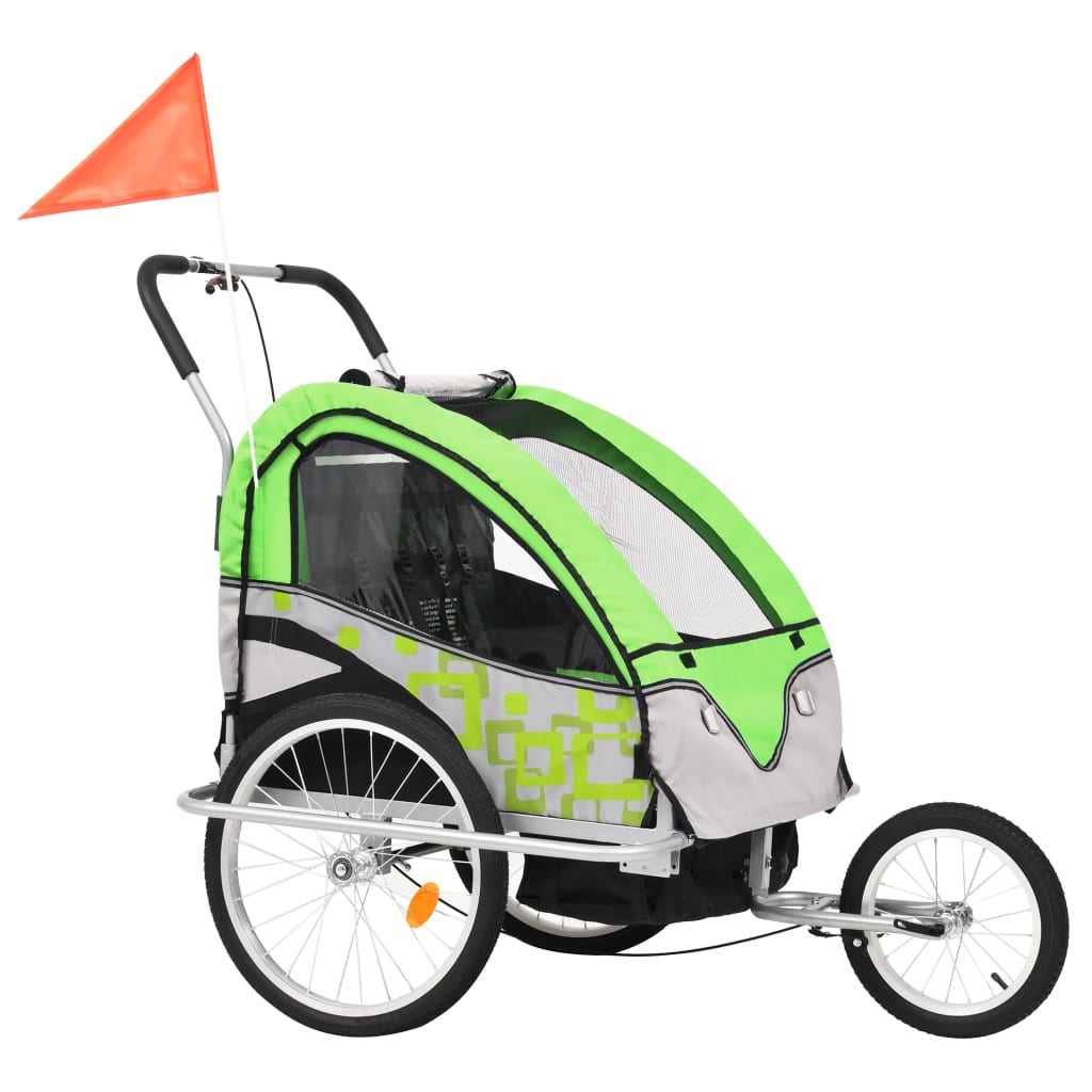 vidaXL Kinderfietskar en wandelwagen 2-in-1 groen en grijs