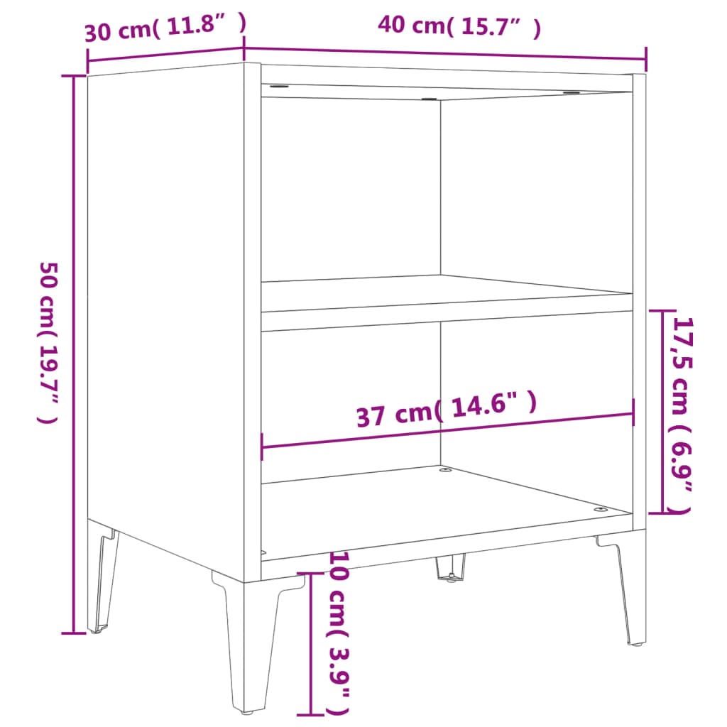 vidaXL Nachtkastje met metalen poten 40x30x50 cm gerookt eikenkleurig