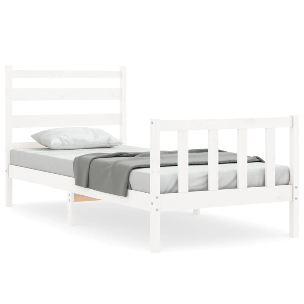 vidaXL Bedframe met hoofdbord massief hout wit 90x190 cm