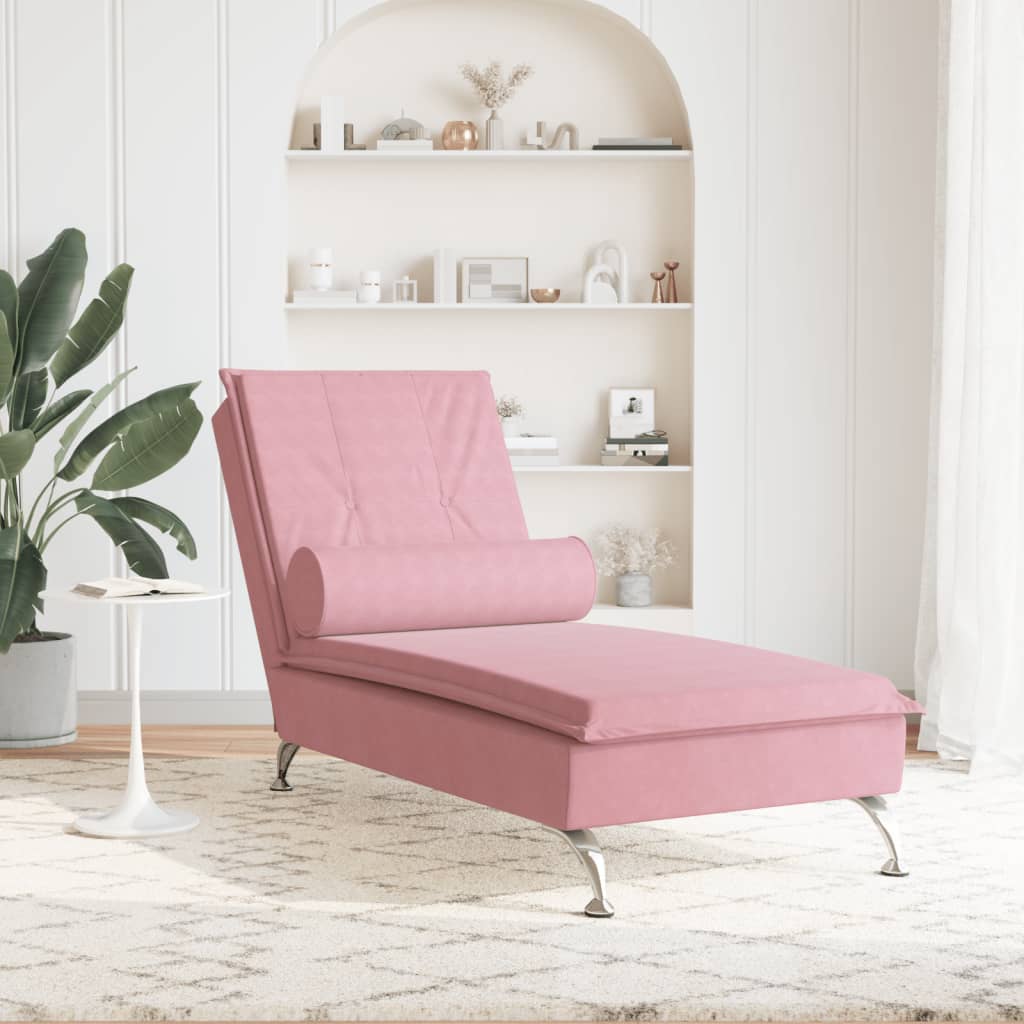 vidaXL Massage chaise longue met bolster fluweel roze