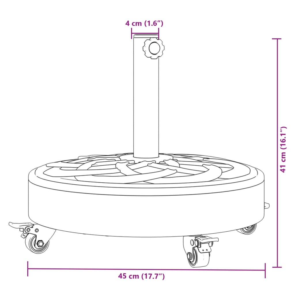 vidaXL Parasolvoet met wielen voor stok van Ø38 / 48 mm 27 kg rond