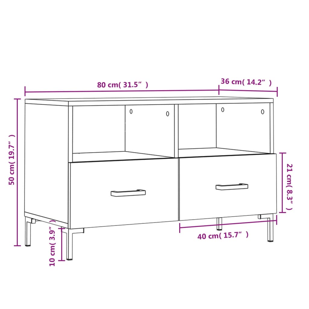 vidaXL Tv-meubel 80x36x50 cm bewerkt hout gerookt eikenkleurig