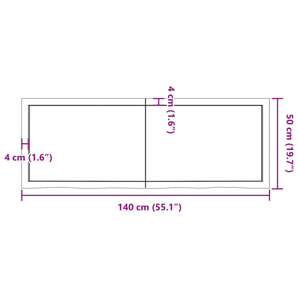 vidaXL Tafelblad 140x50x(2-6) cm onbehandeld massief eikenhout