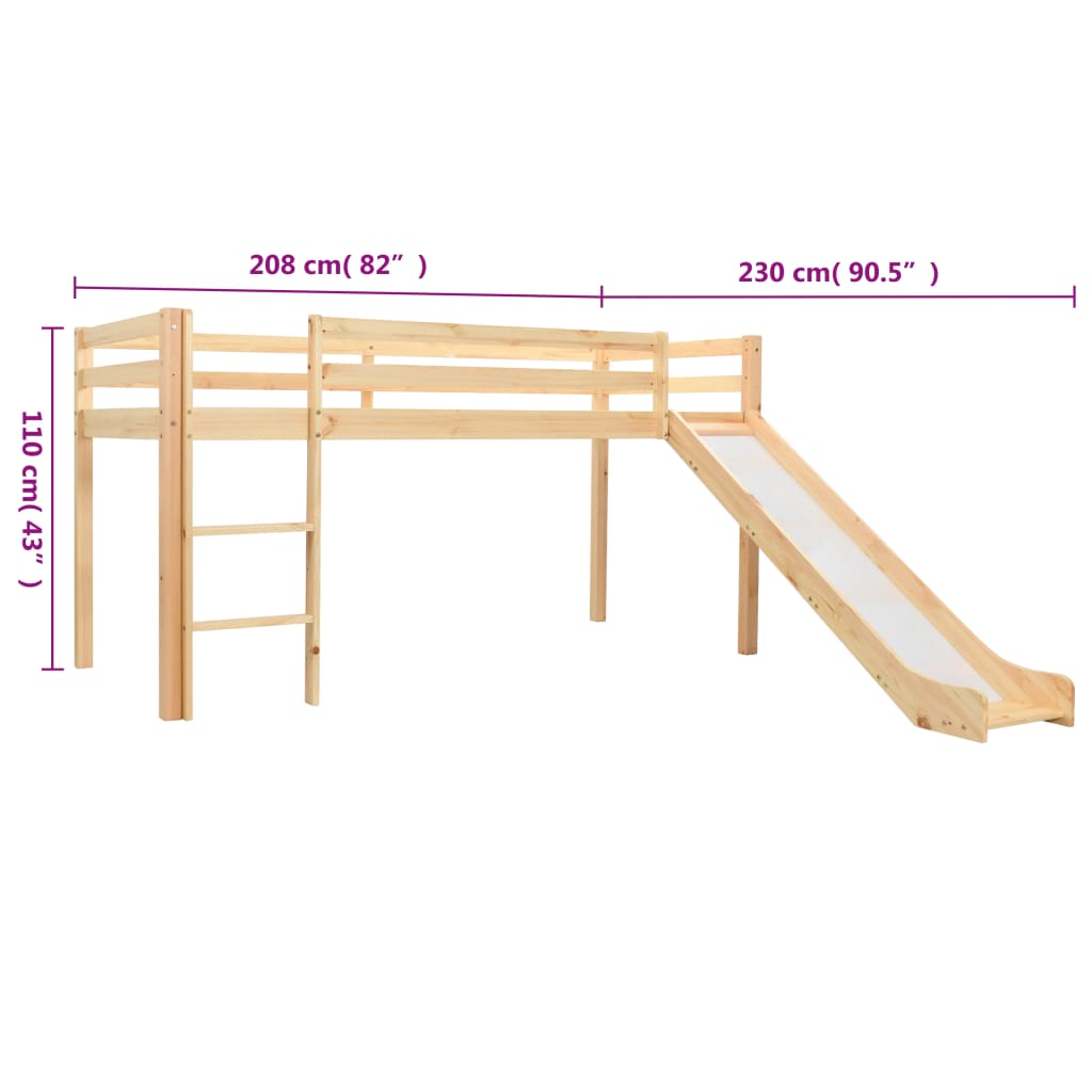 vidaXL Kinderhoogslaper met glijbaan en ladder grenenhout 97x208 cm