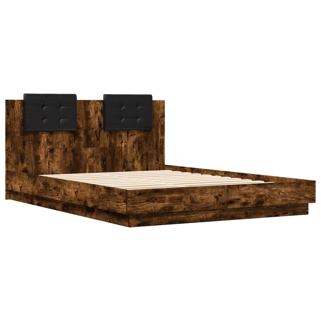 vidaXL Bedframe met hoofdeinde bewerkt hout gerookt eiken 140x200 cm