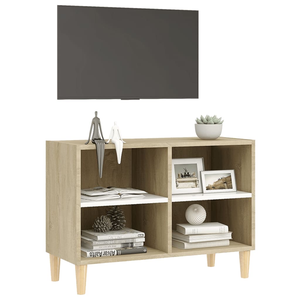 vidaXL Tv-meubel met houten poten 69,5x30x50 cm wit sonoma eikenkleur