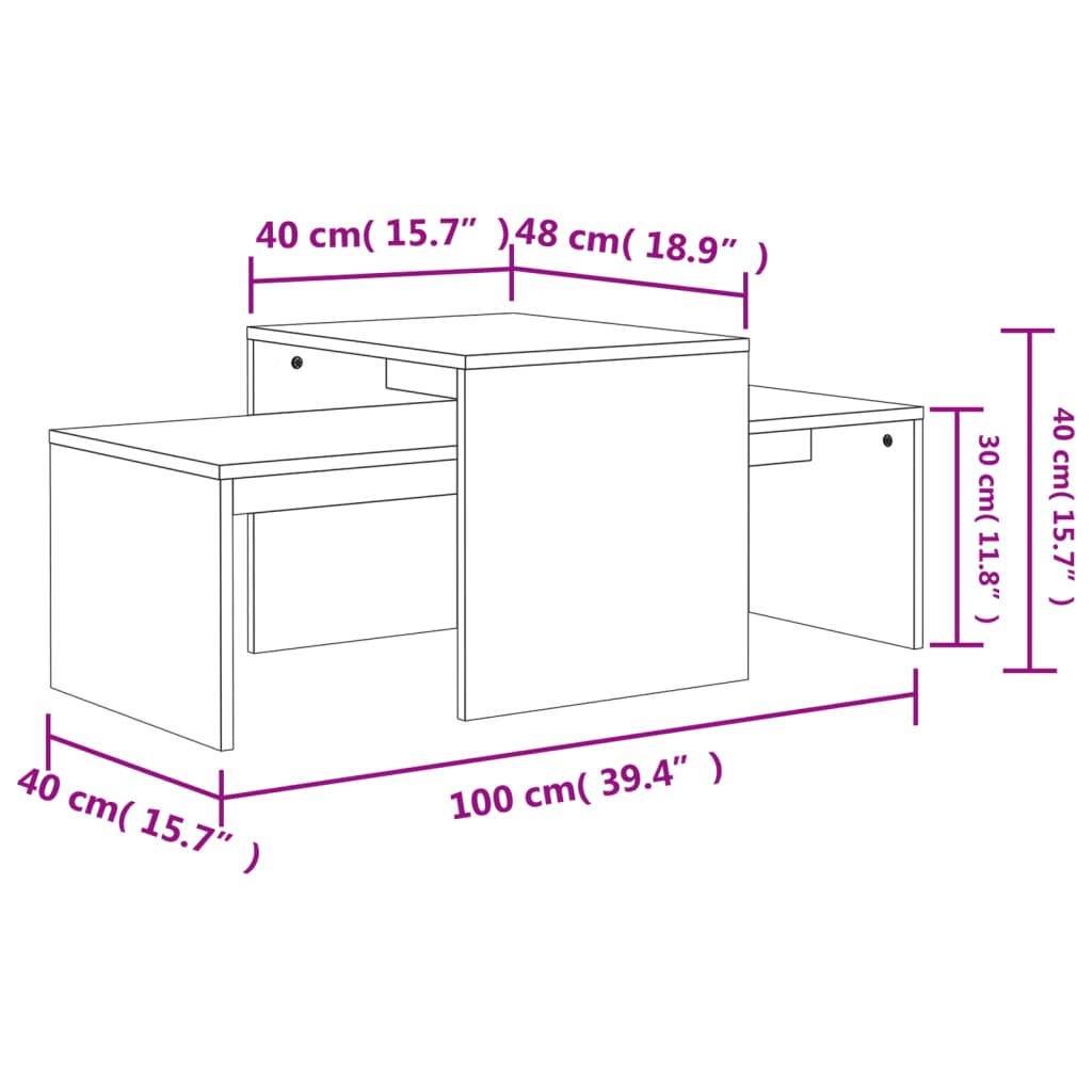 vidaXL Salontafelset 100x48x40 cm bewerkt hout betongrijs