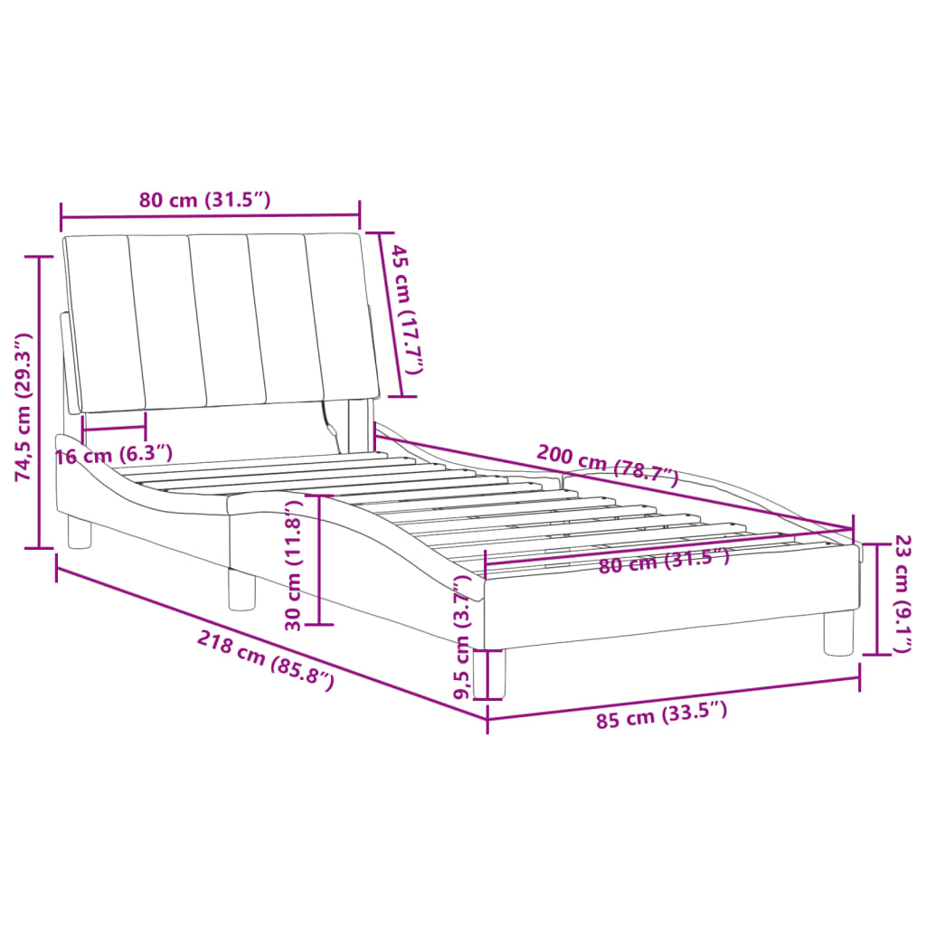 vidaXL Bedframe met LED-verlichting fluweel zwart 80x200 cm