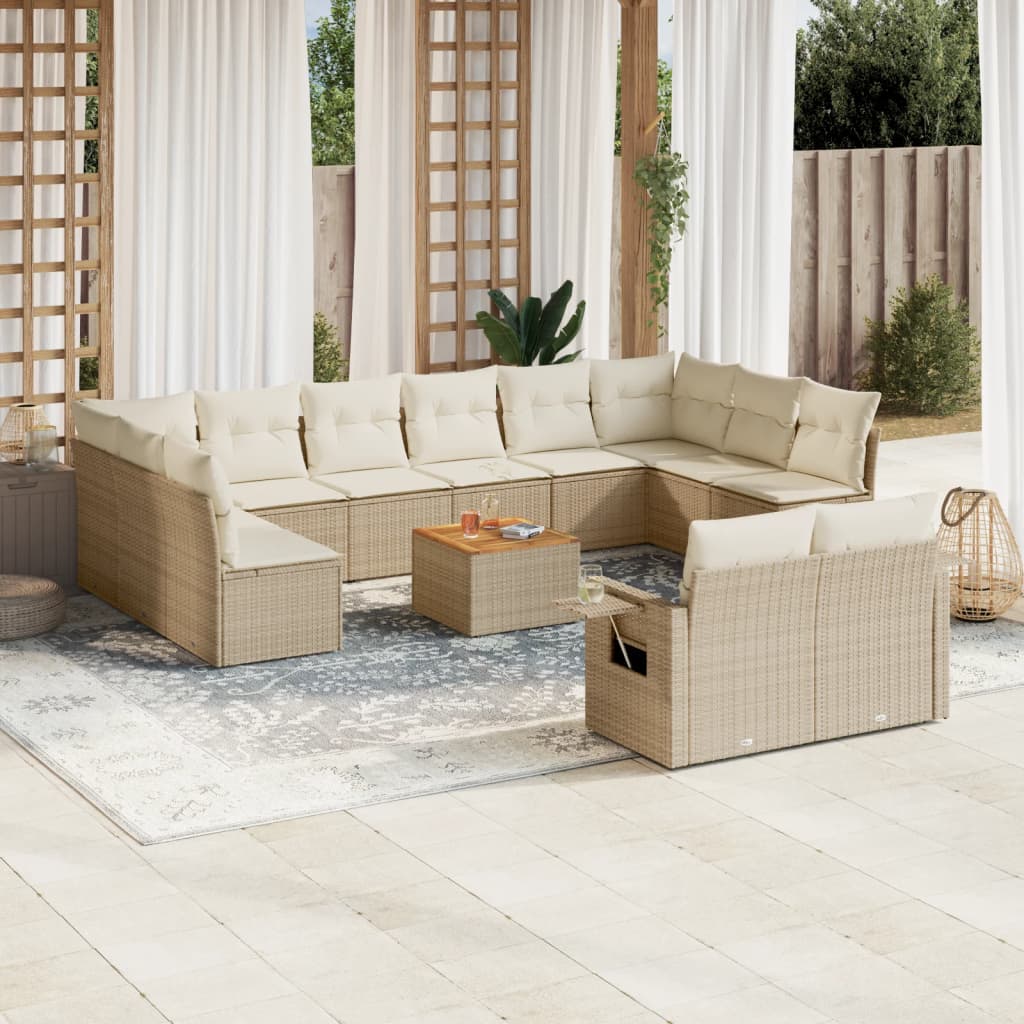 vidaXL 13-delige Loungeset met kussens poly rattan beige