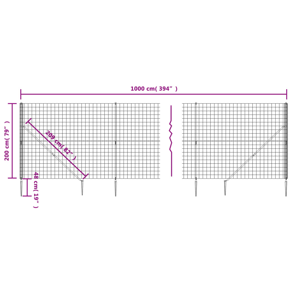 vidaXL Draadgaashek met grondankers 2x10 m groen