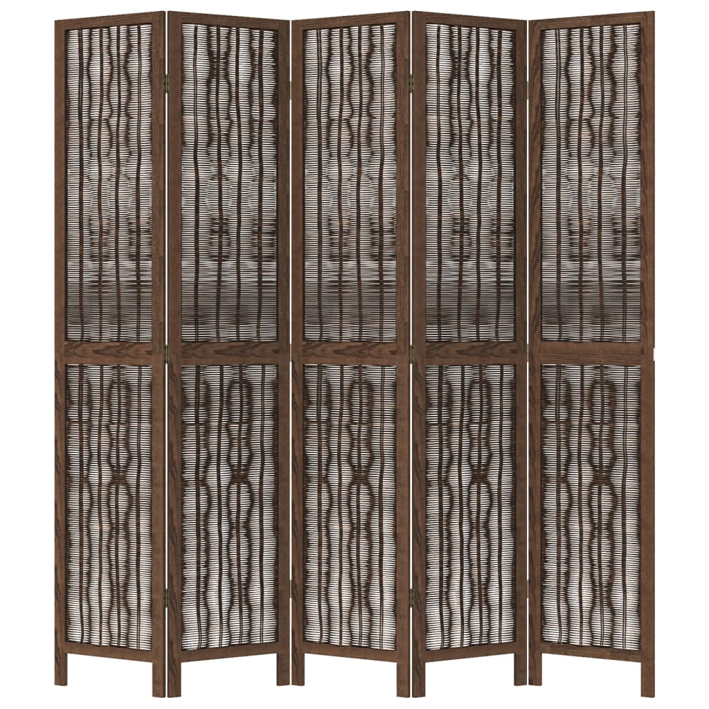 vidaXL Kamerscherm met 5 panelen massief paulowniahout donkerbruin