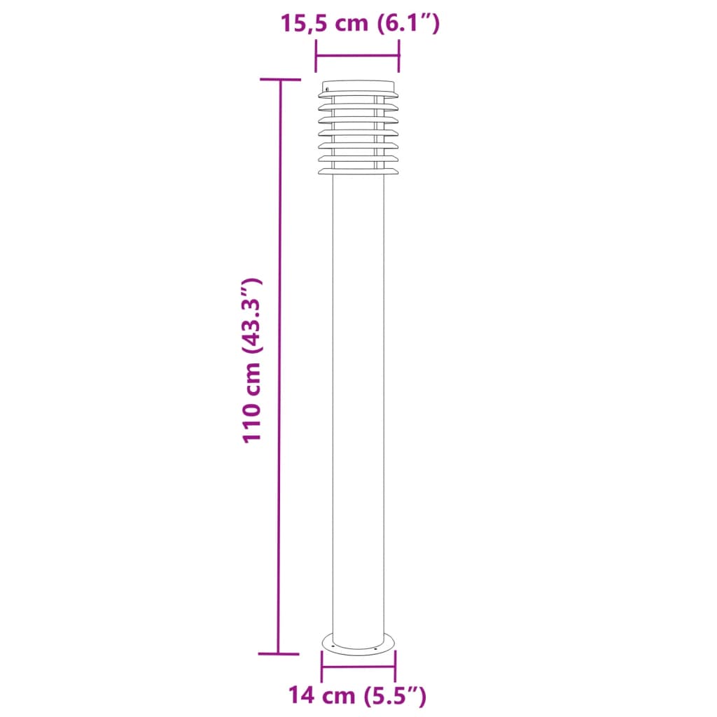 vidaXL Vloerlamp voor buiten 110 cm roestvrijstaal zilverkleurig