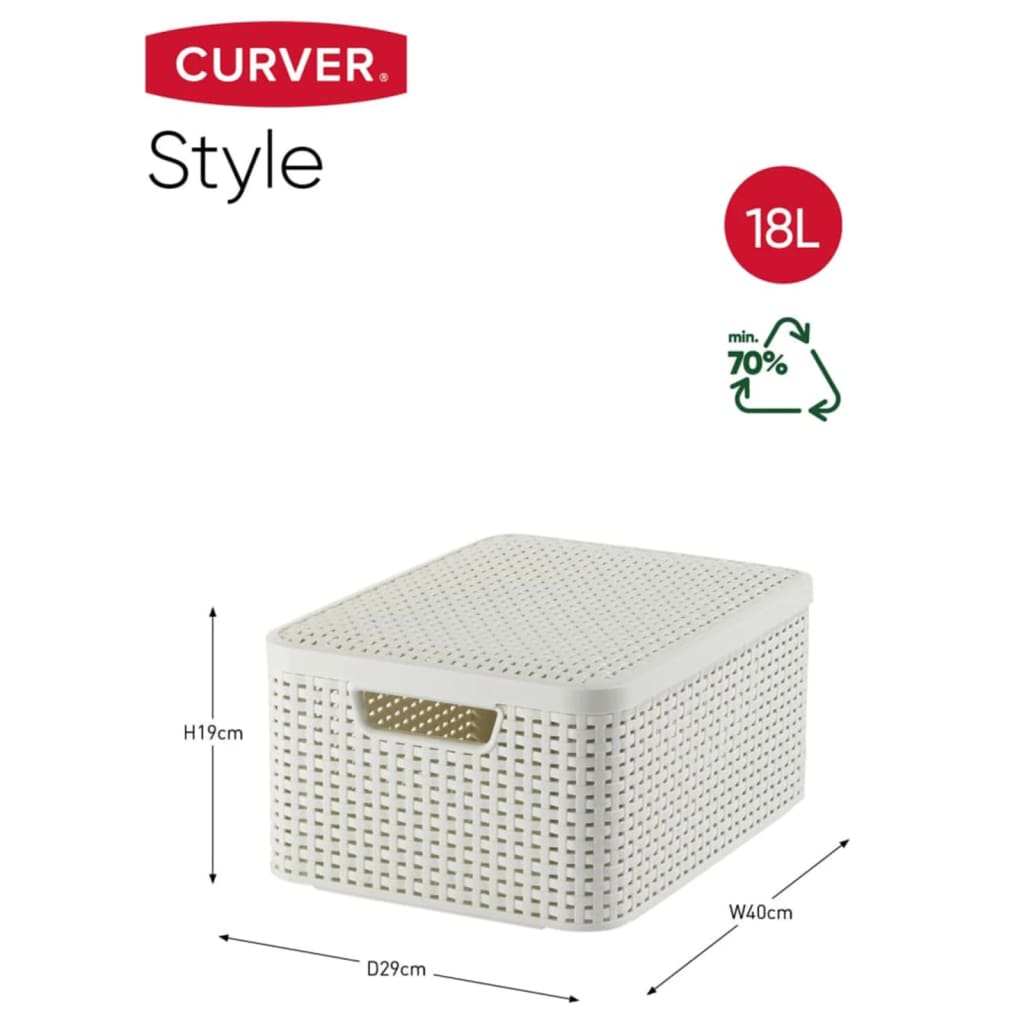 Curver Opbergbox Style met deksel M 18 L crèmewit