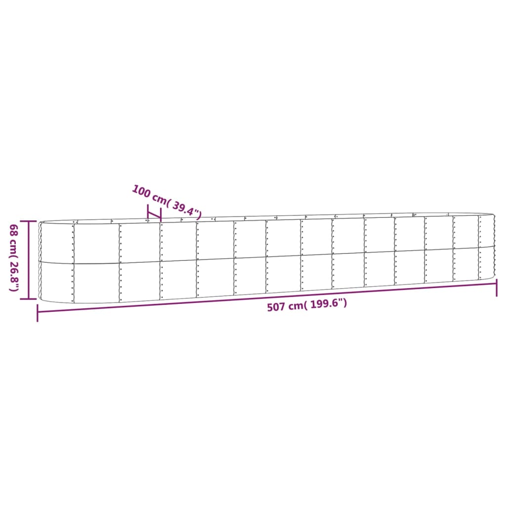 vidaXL Plantenbak 507x100x68 cm gepoedercoat staal zilverkleurig