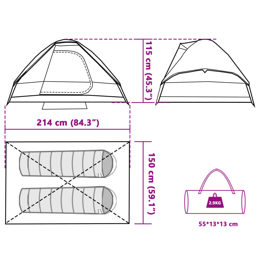 vidaXL Koepeltent 2-persoons waterdicht blauw