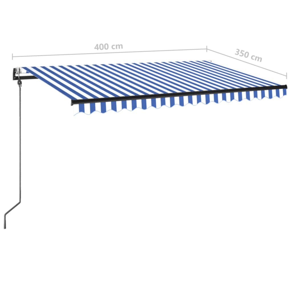 vidaXL Luifel automatisch met LED en windsensor 400x350 cm blauw wit