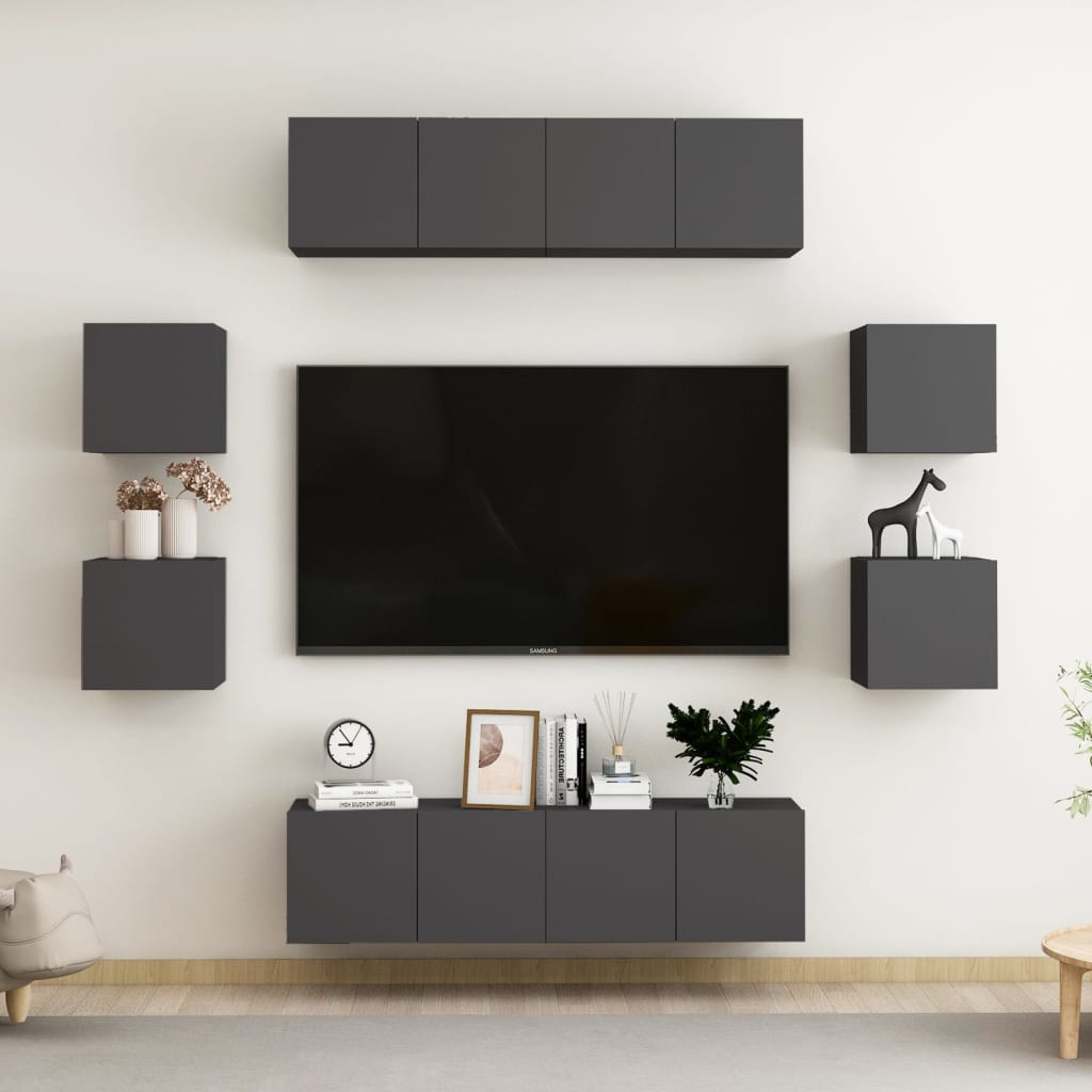 vidaXL 8-delige Tv-meubelset spaanplaat grijs