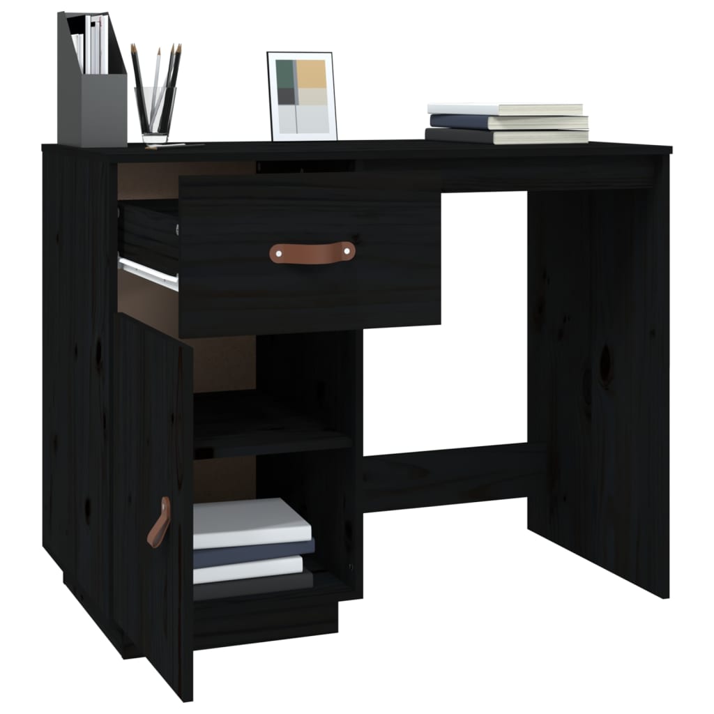 vidaXL Bureau 95x50x75 cm massief grenenhout zwart