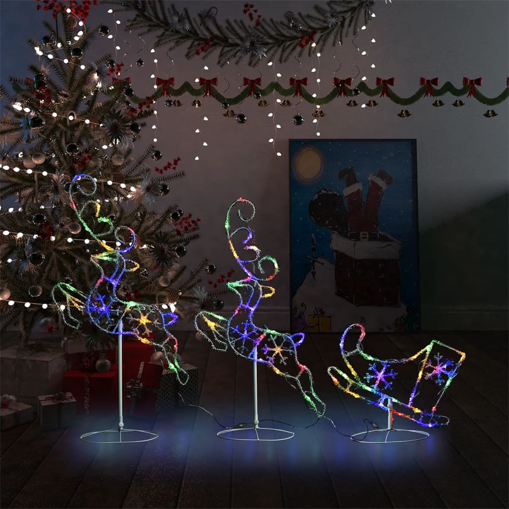 vidaXL Kerstdecoratie rendieren en slee 260x21x87 cm acryl meerkleurig