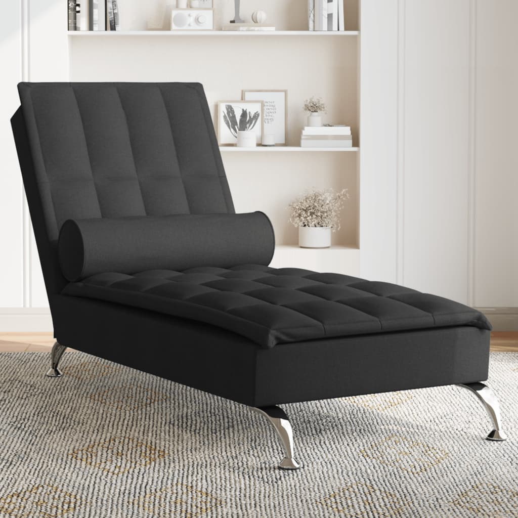 vidaXL Massage chaise longue met bolster stof zwart