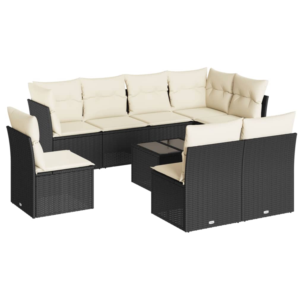 vidaXL 9-delige Loungeset met kussens poly rattan zwart