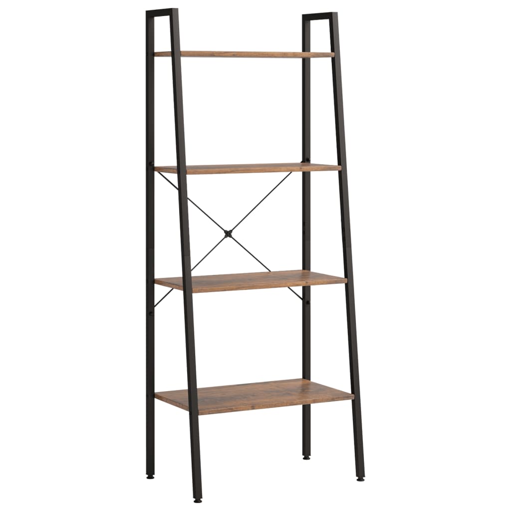 vidaXL Ladderrek met 4 schappen 64x34x150,5 cm lichtbruin en zwart, boekenrek, rek, opslagrek, boekenkast, opbergrek, leunend rek, leunrek, ladderkast
