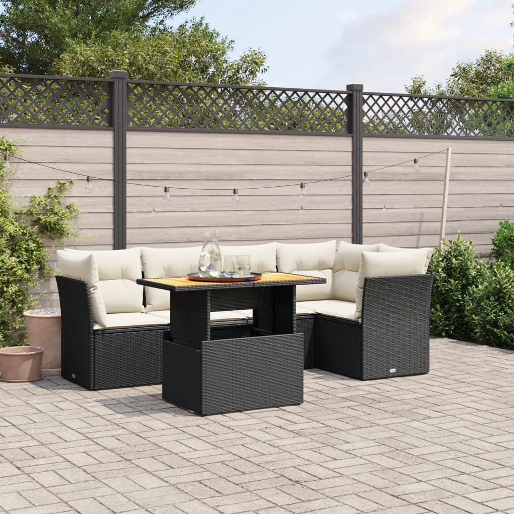 vidaXL 5-delige Loungeset met kussens poly rattan zwart