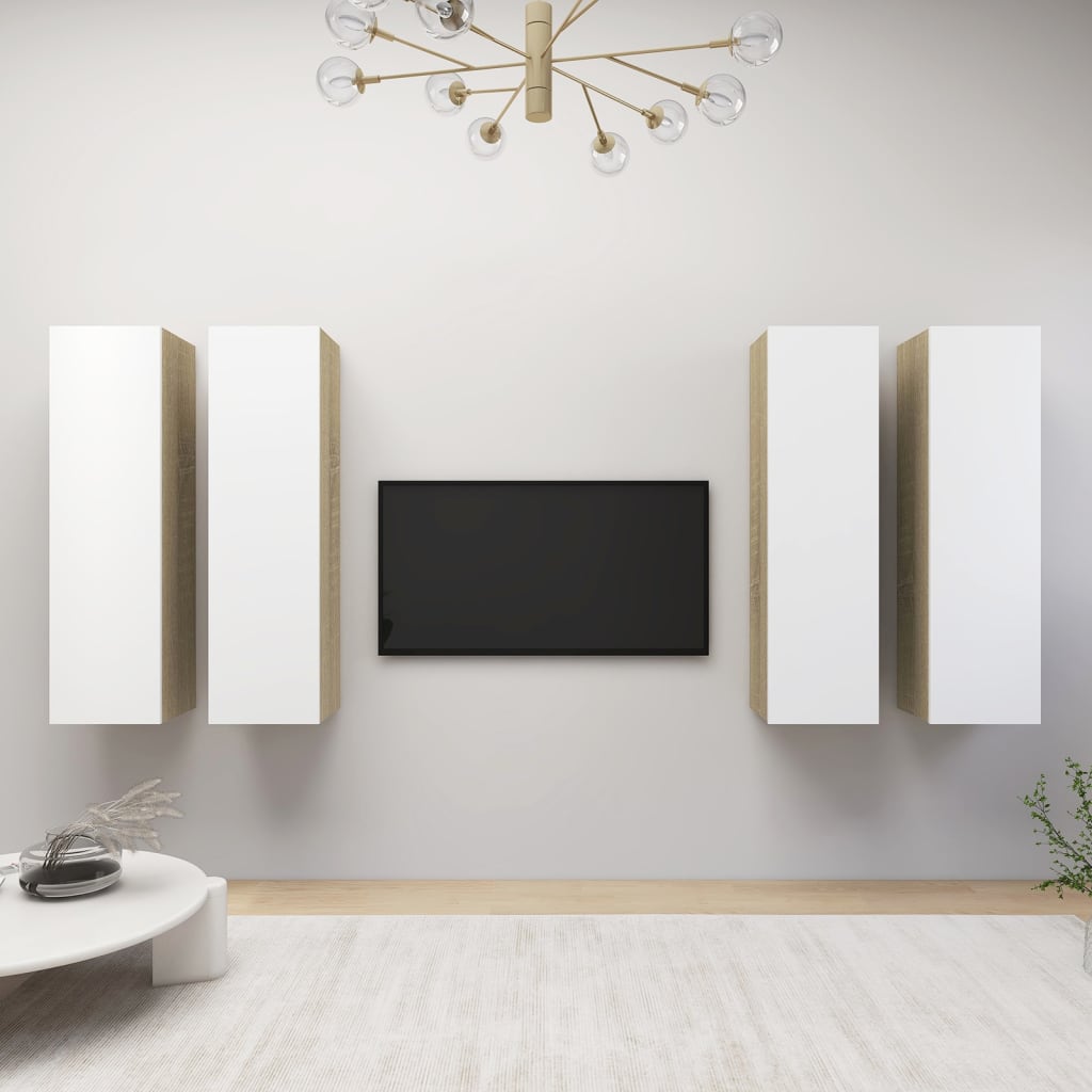 vidaXL Tv-meubelen 4 st 30,5x30x110cm spaanplaat wit sonoma eikenkleur