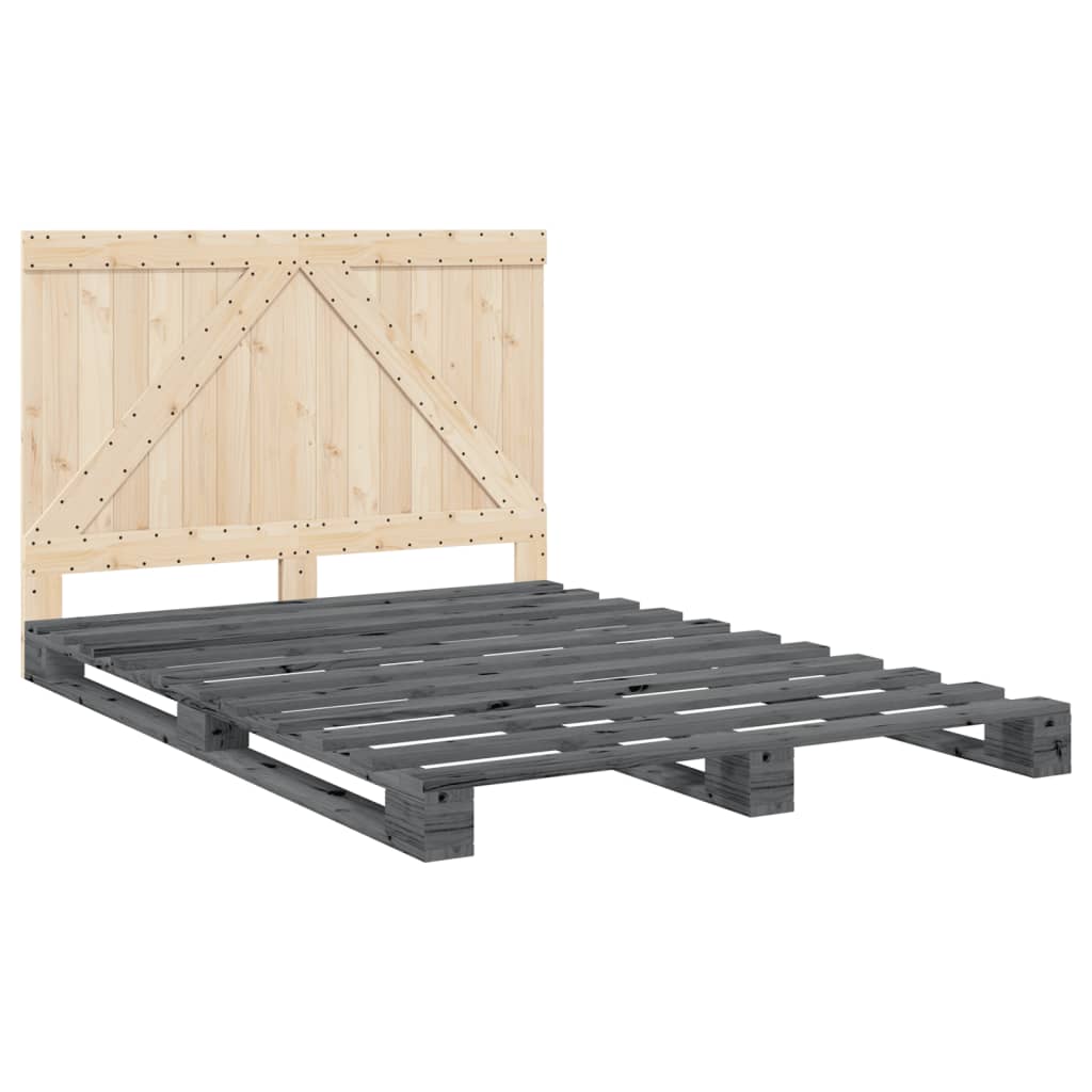 vidaXL Bedframe met hoofdbord massief grenenhout grijs 140x200 cm