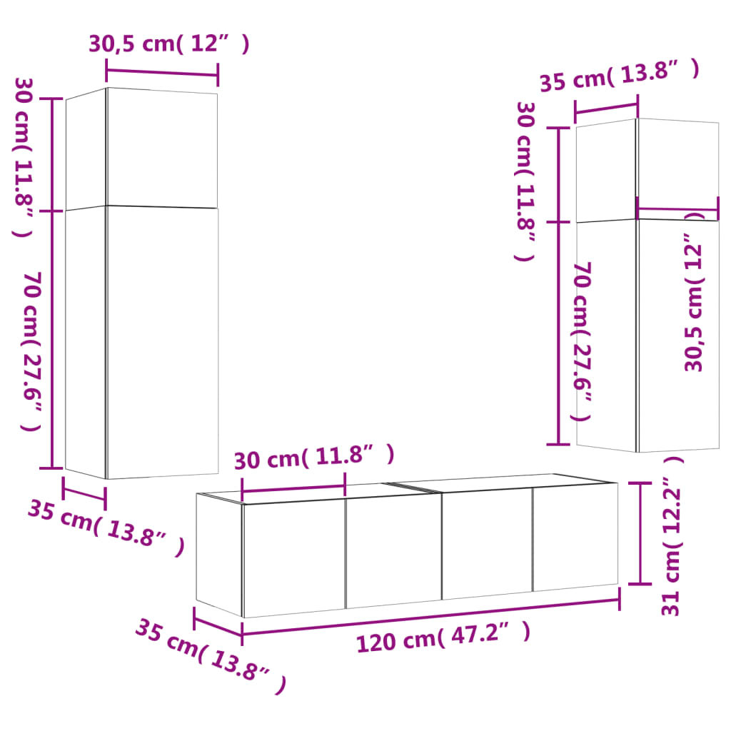 vidaXL 6-delige Tv-wandmeubelset met LED-verlichting bewerkt hout wit