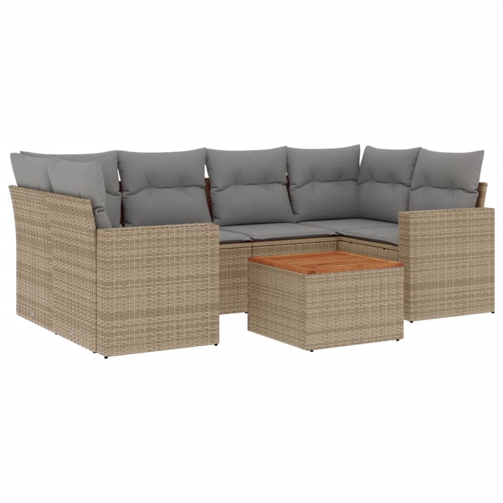 vidaXL 7-delige Loungeset met kussens poly rattan beige