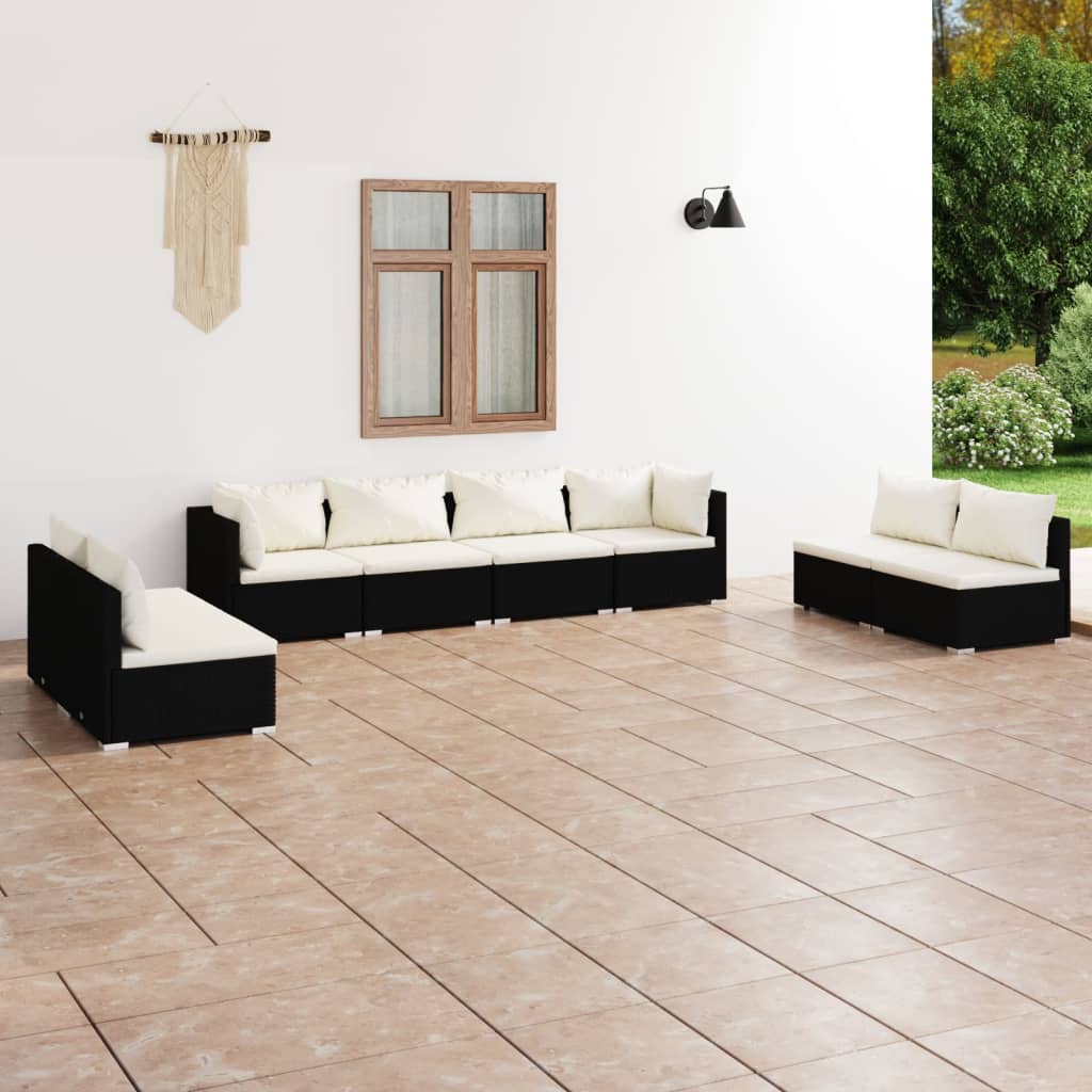 vidaXL 8-delige Loungeset met kussens poly rattan zwart