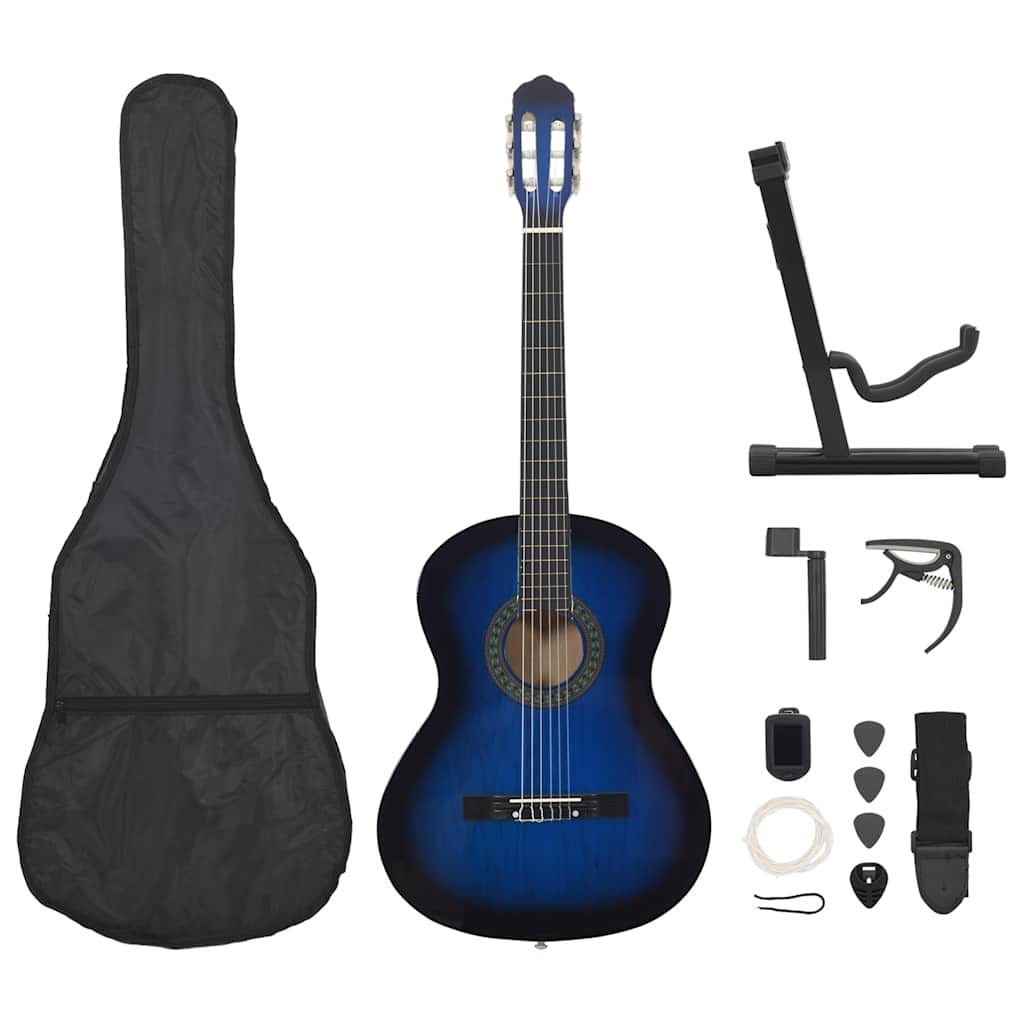 vidaXL 12-delige Gitaarset klassiek beginner 4/4 39" blauw