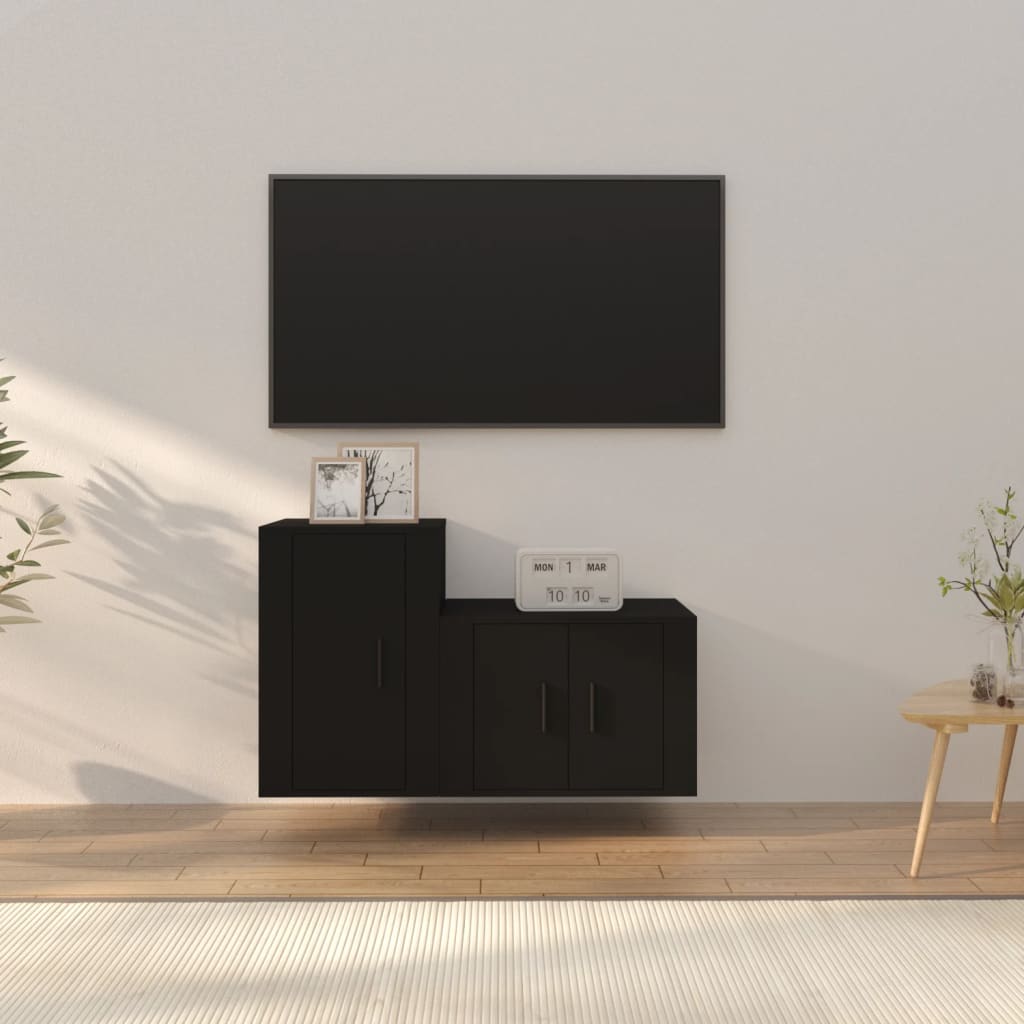 vidaXL 2-delige Tv-meubelset bewerkt hout zwart
