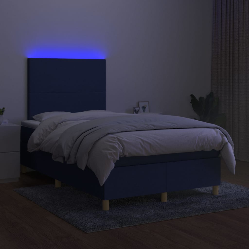 vidaXL Boxspring met matras en LED stof blauw 120x200 cm