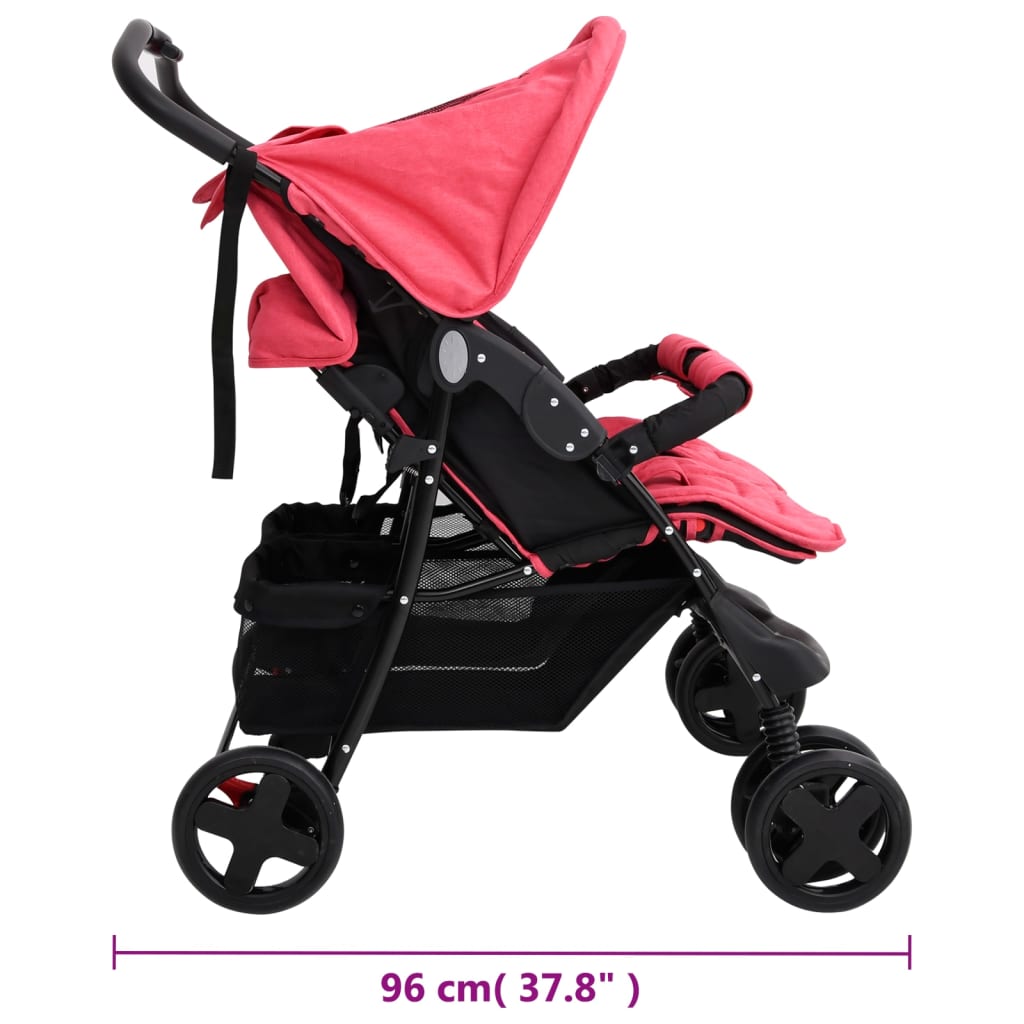 vidaXL Tweelingkinderwagen staal rood