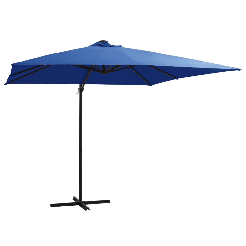 vidaXL Zweefparasol met LED en stalen paal 250x250 cm azuurblauw