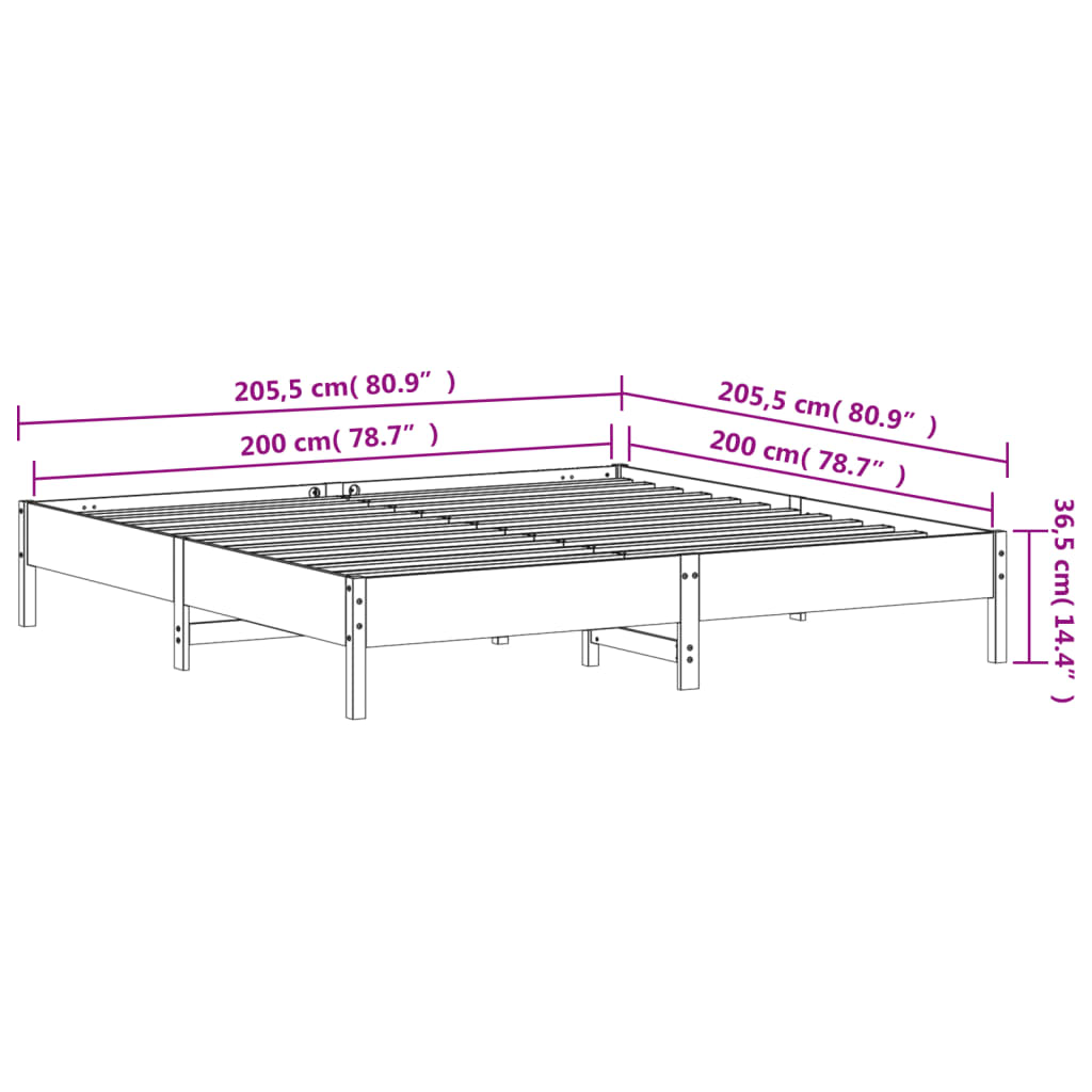 vidaXL Bedframe zonder matras massief grenenhout wit 200x200 cm