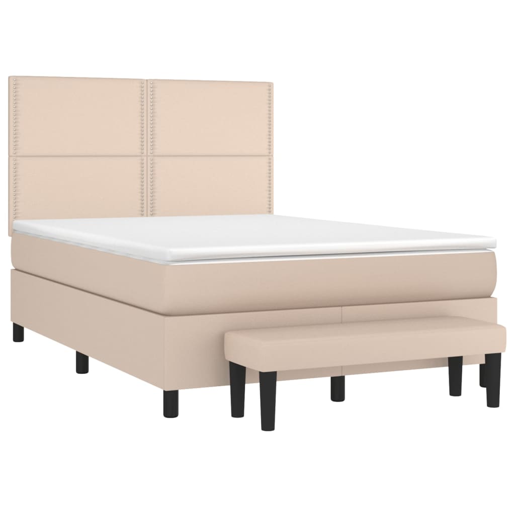 vidaXL Boxspring met matras kunstleer cappuccinokleurig 140x190 cm