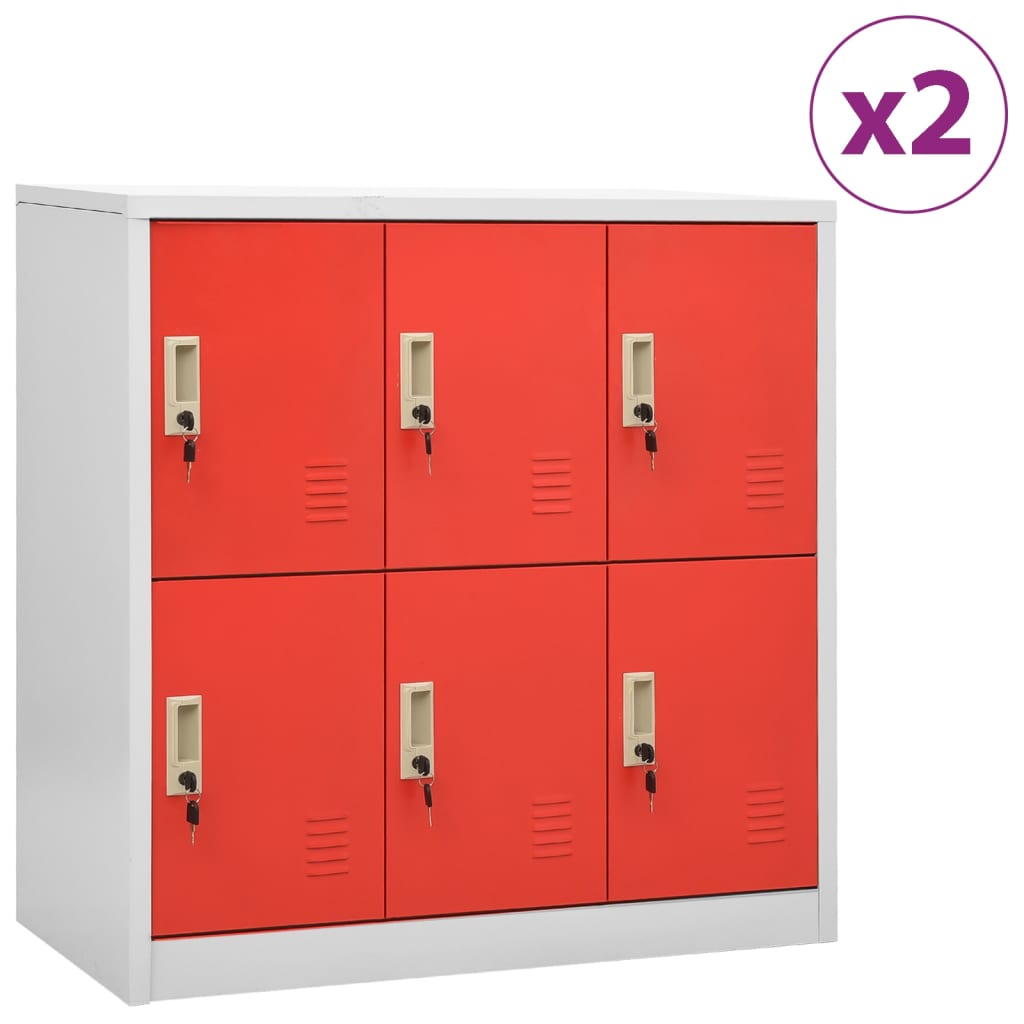 vidaXL Lockerkasten 2 st 90x45x92,5 cm staal lichtgrijs en rood