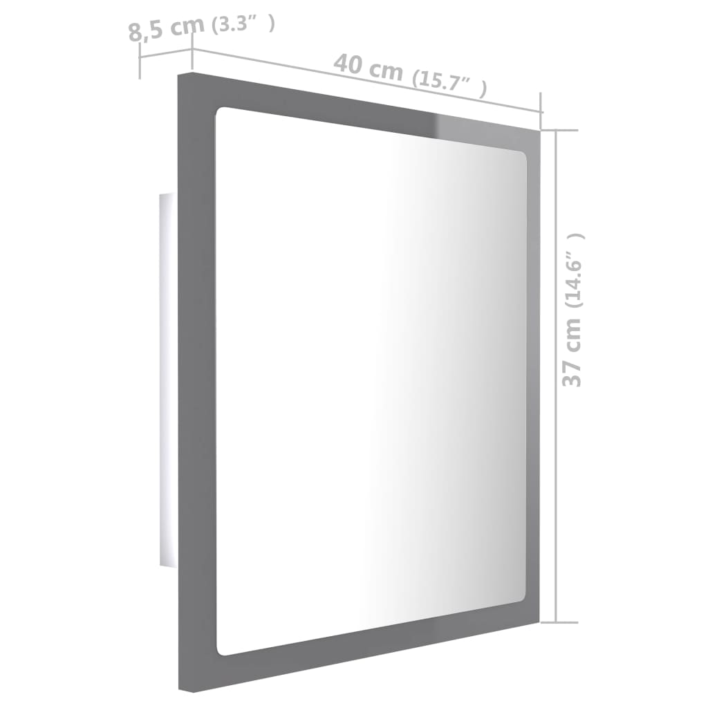 vidaXL Badkamerspiegel LED 40x8,5x37 cm acryl hoogglans grijs