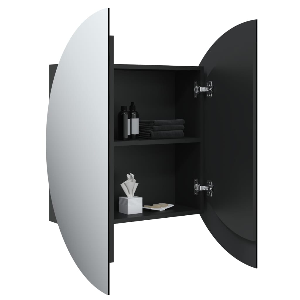 vidaXL Badkamerkast met ronde spiegel en LED 54 x 54 x 17,5 cm zwart