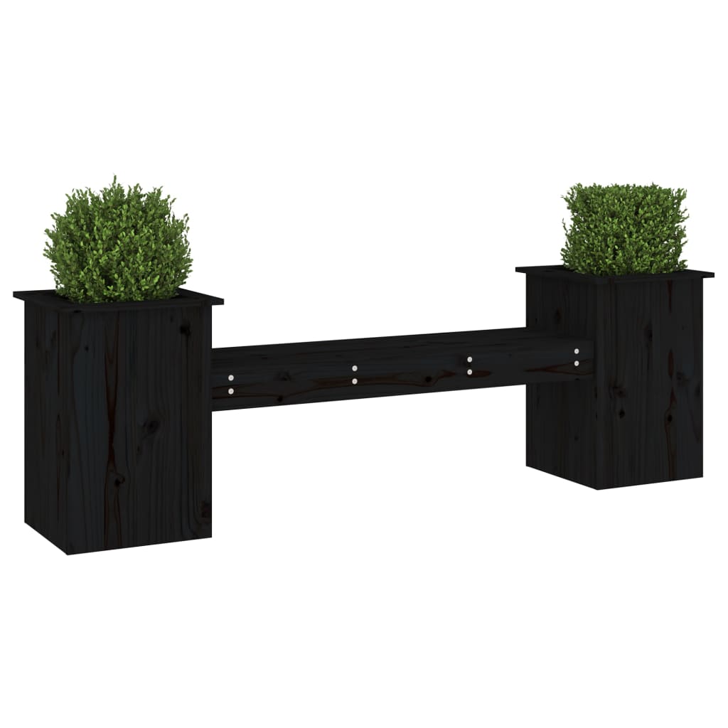 vidaXL Bankje met plantenbakken 184,5x39,5x56,5 cm grenenhout zwart